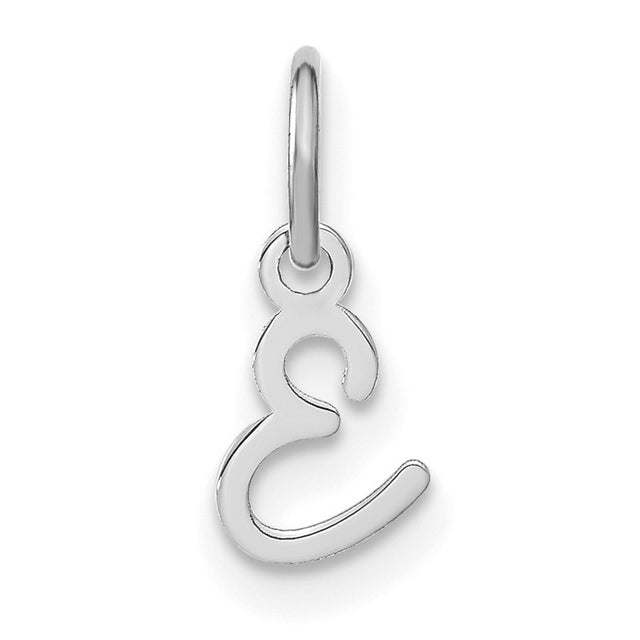 14k White Gold Script E Pendant, Lowercase Letter Charm with Cursive Design for Women