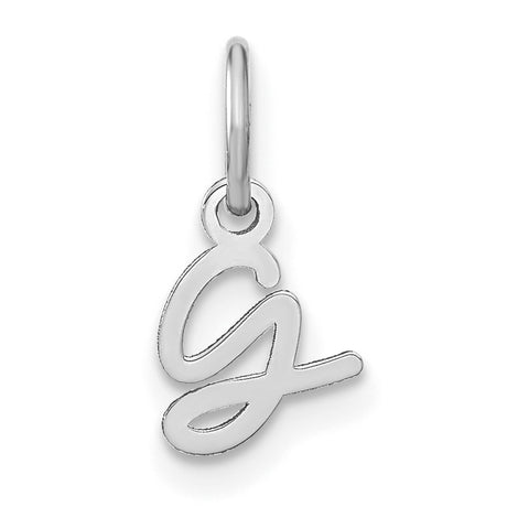 14k White Gold Initial G Pendant, Cursive Letter Charm, Polished Script Design