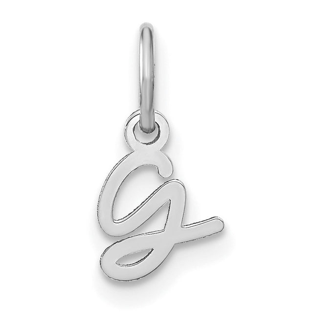 14k White Gold Initial G Pendant, Cursive Letter Charm, Polished Script Design