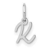 Upper case Letter K Initial Charm Pendant in Real 14k White Gold