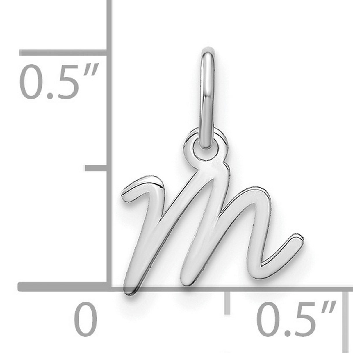 Upper case Letter M Initial Charm Pendant in Real 14k White Gold