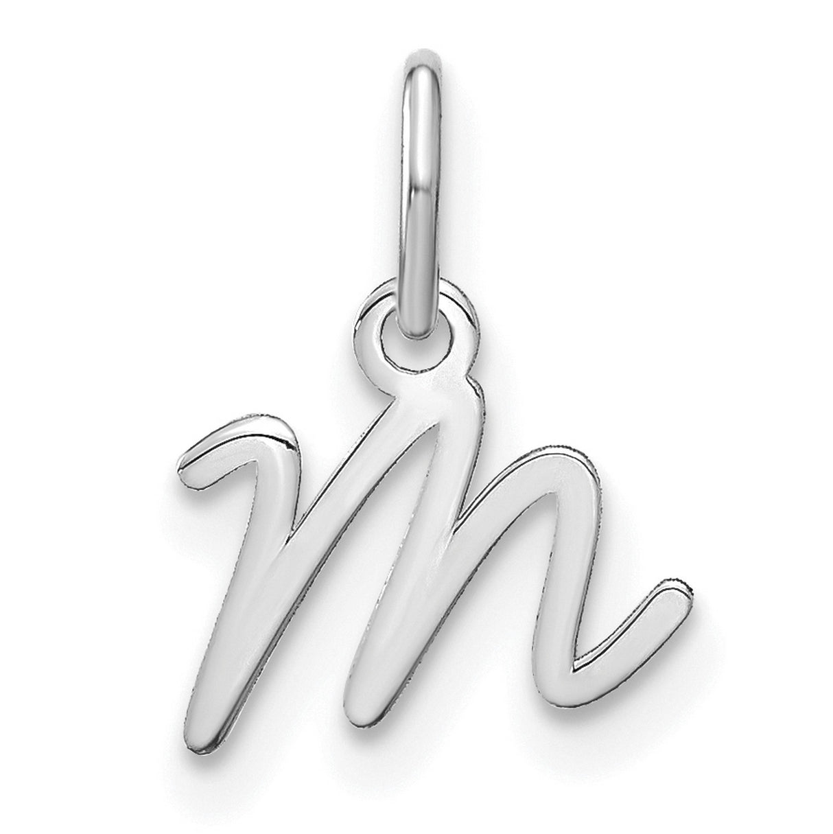 Upper case Letter M Initial Charm Pendant in Real 14k White Gold