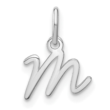 Upper case Letter M Initial Charm Pendant in Real 14k White Gold
