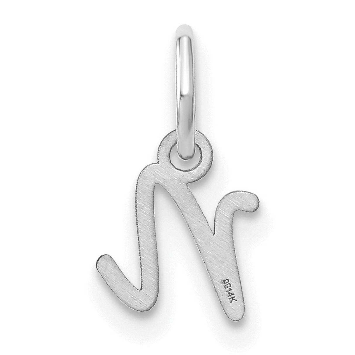 Upper case Letter N Initial Charm Pendant in Real 14k White Gold