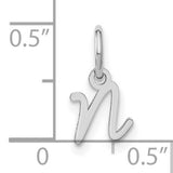 Upper case Letter N Initial Charm Pendant in Real 14k White Gold