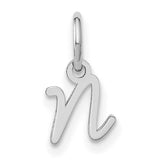 Upper case Letter N Initial Charm Pendant in Real 14k White Gold