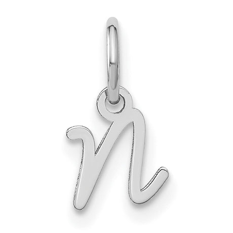 Upper case Letter N Initial Charm Pendant in Real 14k White Gold