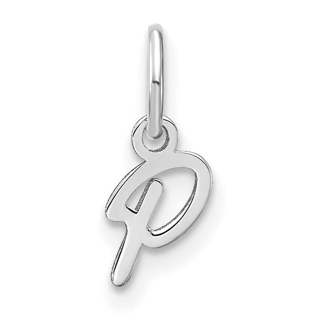 Upper case Letter P Initial Charm Pendant in Real 14k White Gold