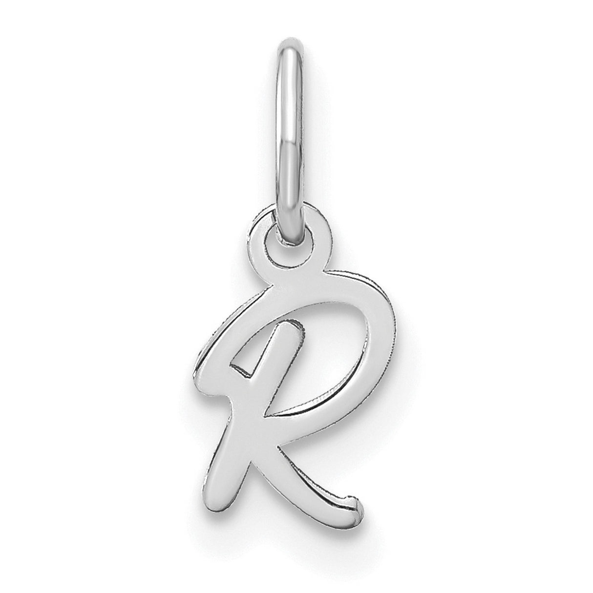 Upper case Letter R Initial Charm Pendant in Real 14k White Gold