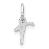 Upper case Letter T Initial Charm Pendant in Real 14k White Gold