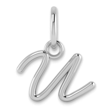 Upper case Letter U Initial Charm Pendant in Real 14k White Gold