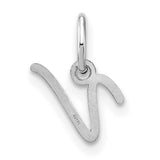 14k White Gold Script Initial V Pendant Charm, Cursive Letter Monogram Jewelry for Women