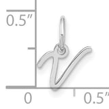 14k White Gold Script Initial V Pendant Charm, Cursive Letter Monogram Jewelry for Women