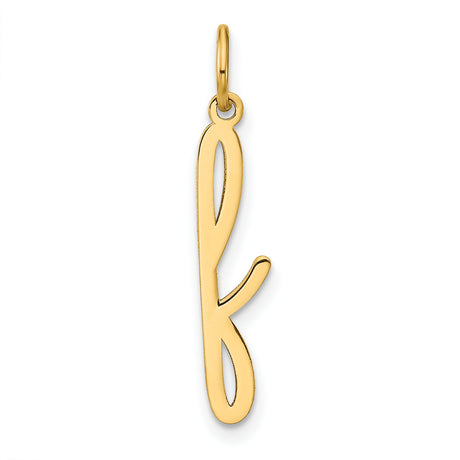 14k Yellow Gold Script Letter K Pendant Charm, Modern Cursive Alphabet Design