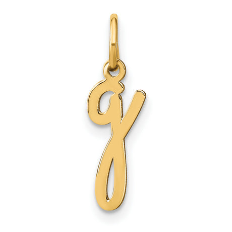 14k Yellow Gold Letter G Pendant Charm, Polished Lowercase Script Initial for Women and Unisex Wear