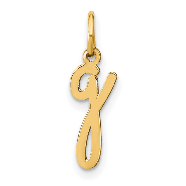 14k Yellow Gold Letter G Pendant Charm, Polished Lowercase Script Initial for Women and Unisex Wear