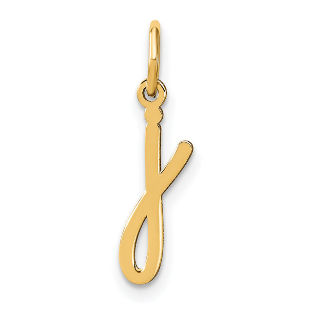 14k Yellow Gold Pendant Charm with Script Letter J Design, Polished Initial Jewelry for Women