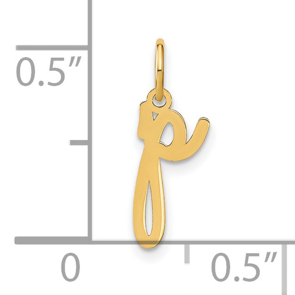 14k Yellow Gold Script Initial P Pendant, Polished Cursive Letter Charm for Women