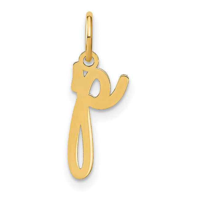 14k Yellow Gold Script Initial P Pendant, Polished Cursive Letter Charm for Women