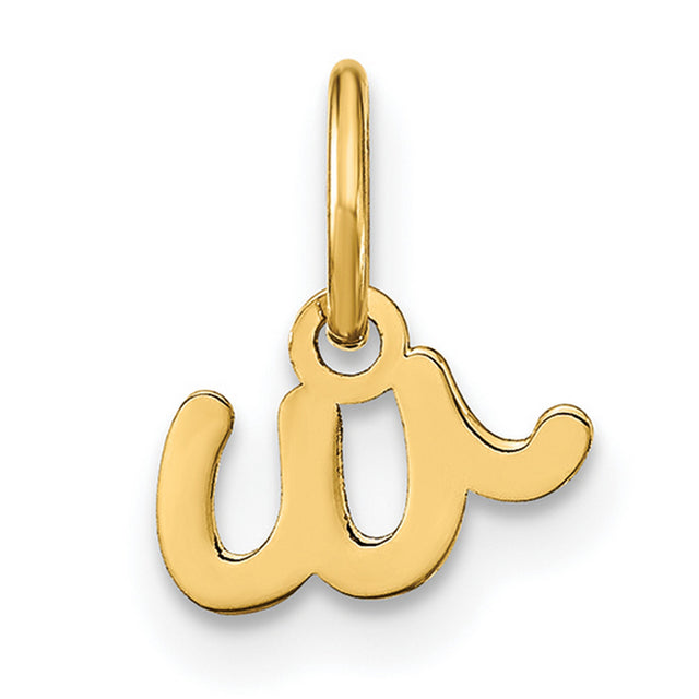 14k Yellow Gold Lowercase Script W Pendant, Dainty Initial Charm, Minimalist Monogram Jewelry