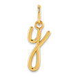 14k Yellow Gold Script Initial Y Pendant, Polished Cursive Letter Charm for Women