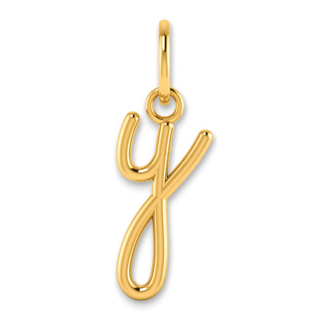 14k Yellow Gold Script Initial Y Pendant, Polished Cursive Letter Charm for Women