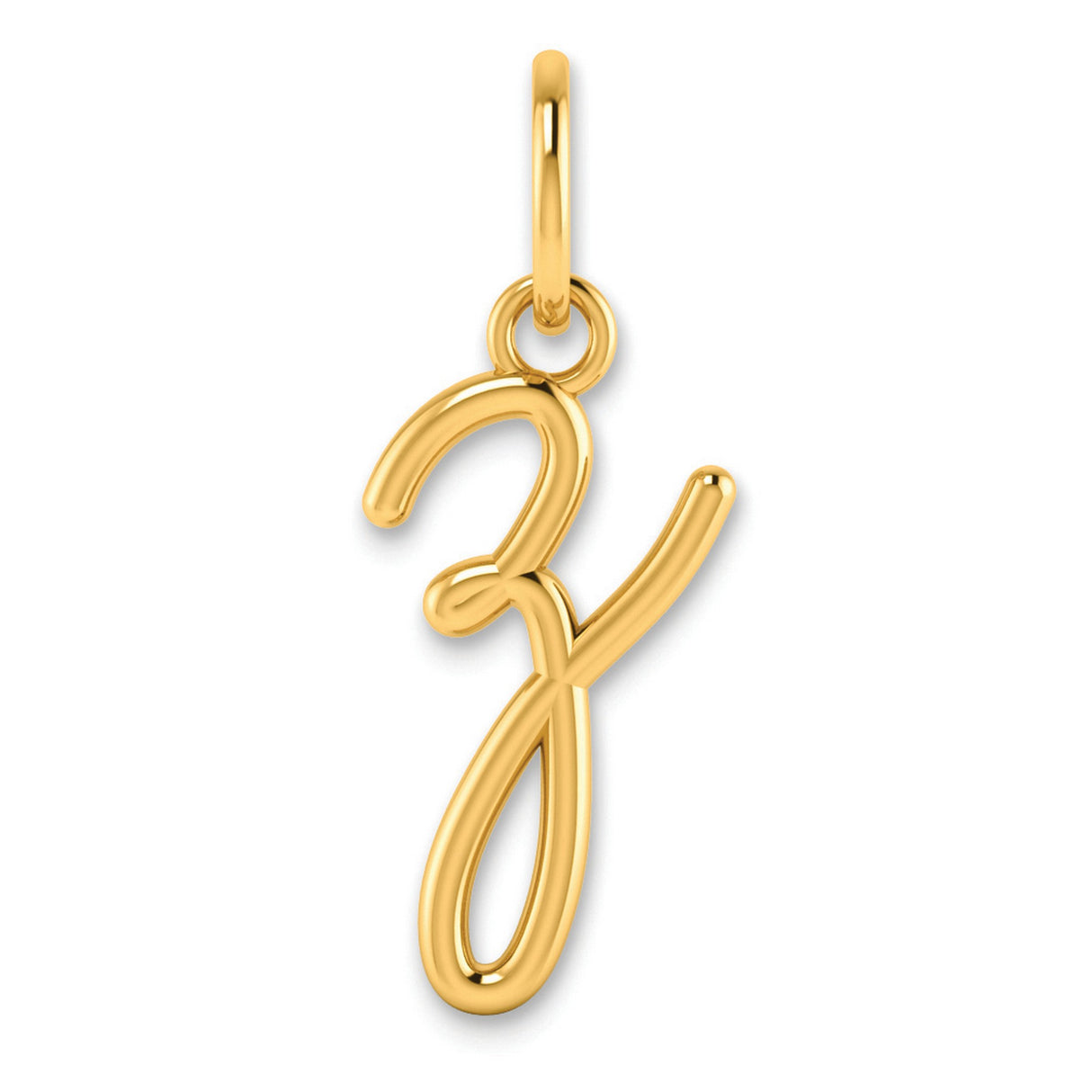14k Yellow Gold Script Initial Pendant with Cursive Letter Y Design for Women