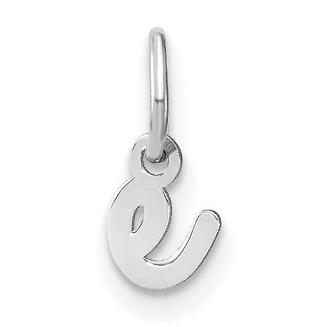 14k White Gold Cursive Letter E Pendant, Polished Script Initial Charm for Women