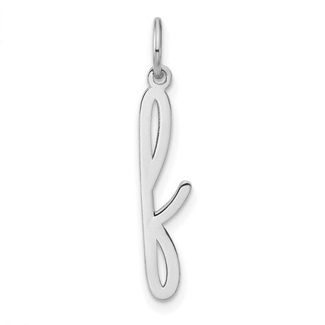 14k White Gold Script Initial F Pendant, Cursive Letter Charm for Women