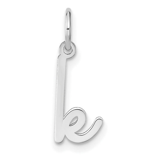 14k White Gold Letter K Pendant, Script Lowercase Initial Charm for Women