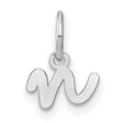 14k White Gold Script Letter N Pendant, Polished Lowercase Initial Charm for Women