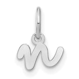14k White Gold Script Letter N Pendant, Polished Lowercase Initial Charm for Women