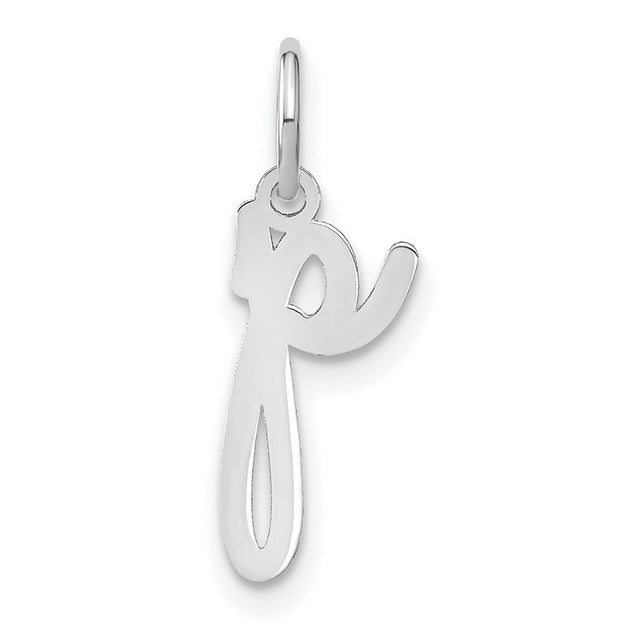 14k White Gold Lowercase Letter P Pendant Charm, Script Initial Design for Women and Unisex Wear