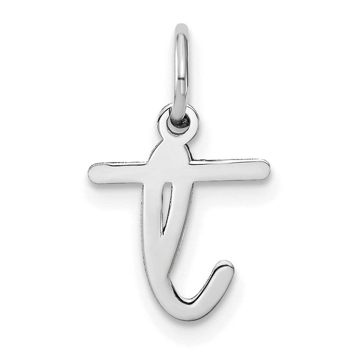 14k White Gold Lowercase T Pendant, Modern Script Initial Charm for Women