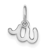 14k White Gold Script Initial W Pendant, Polished Letter Charm for Women