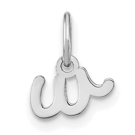 14k White Gold Script Initial W Pendant, Polished Letter Charm for Women