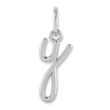 14k White Gold Script Letter Y Pendant Charm, Polished Cursive Initial Jewelry for Women