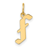 14k Yellow Gold Letter F Pendant Charm, Polished Script Initial Design for Women or Unisex Wear