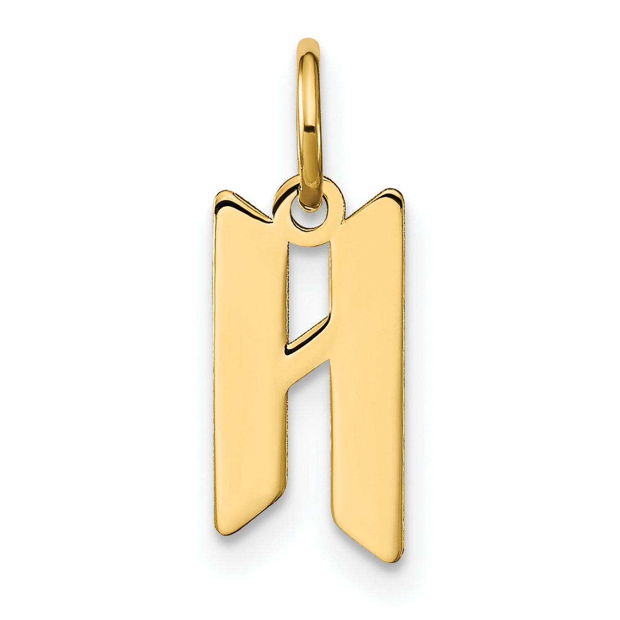 14k Yellow Gold Letter H Pendant, Block Initial Charm, Flat Modern Monogram Design for Women and Men