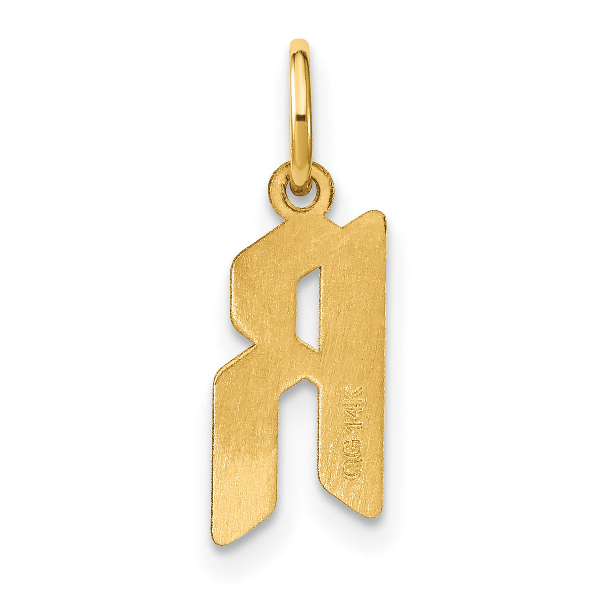 14k Yellow Gold Letter R Pendant, Flat Polished Modern Alphabet Charm for Men and Women