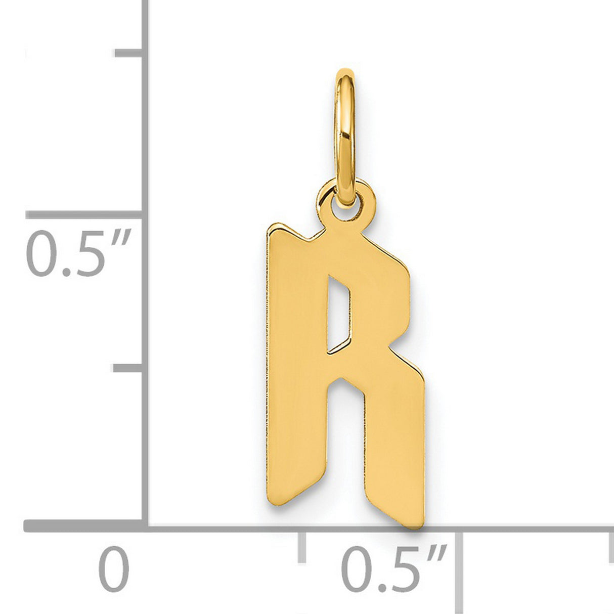 14k Yellow Gold Letter R Pendant, Flat Polished Modern Alphabet Charm for Men and Women