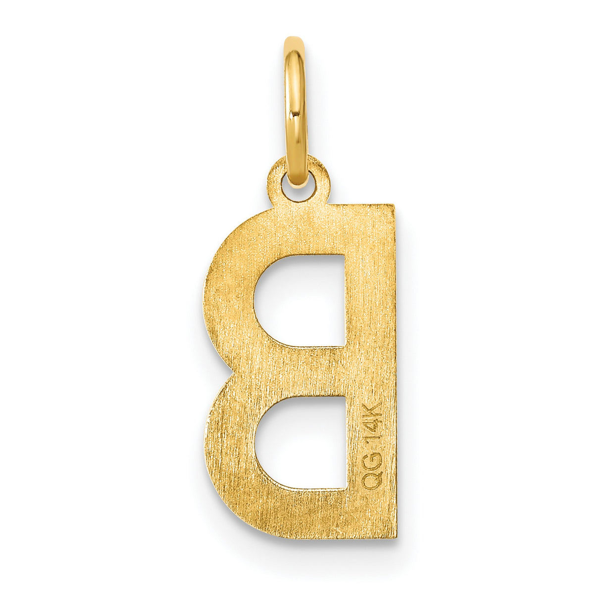 14k Yellow Gold Letter B Pendant, Polished Block Initial Charm for Women or Unisex Wear
