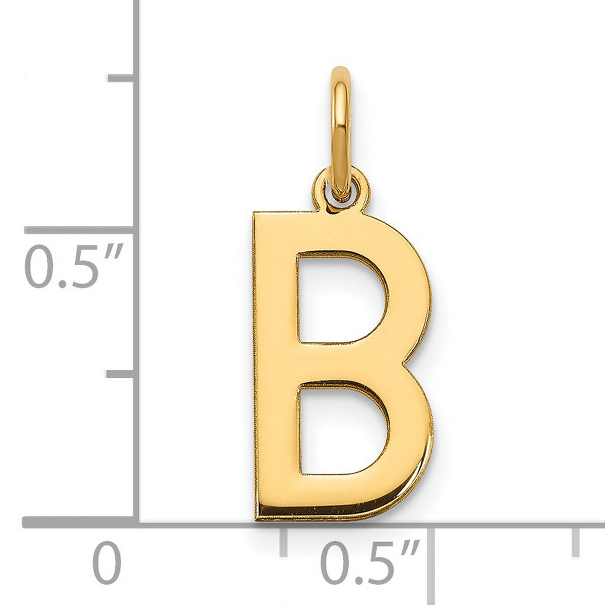 14k Yellow Gold Letter B Pendant, Polished Block Initial Charm for Women or Unisex Wear