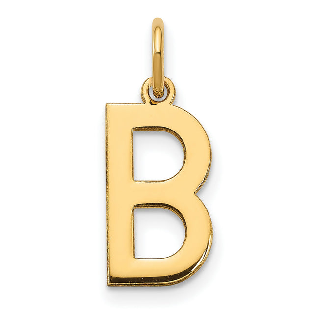 14k Yellow Gold Letter B Pendant, Polished Block Initial Charm for Women or Unisex Wear