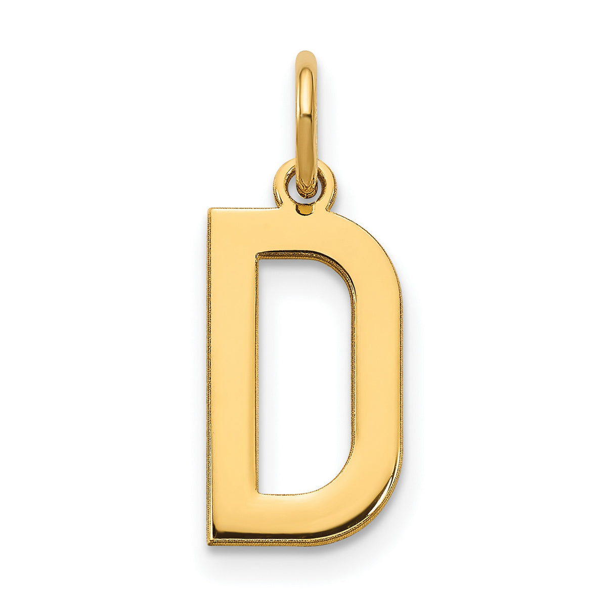 14k Yellow Gold Letter D Pendant Charm, Solid Block Initial Design, Polished Finish