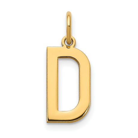 14k Yellow Gold Letter D Pendant Charm, Solid Block Initial Design, Polished Finish