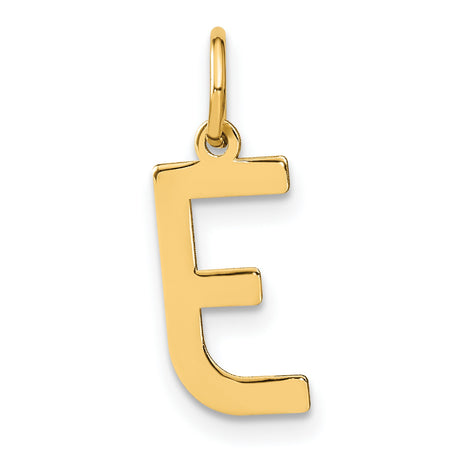 14k Yellow Gold Letter E Pendant, Polished Block Style Initial Charm for Women or Unisex
