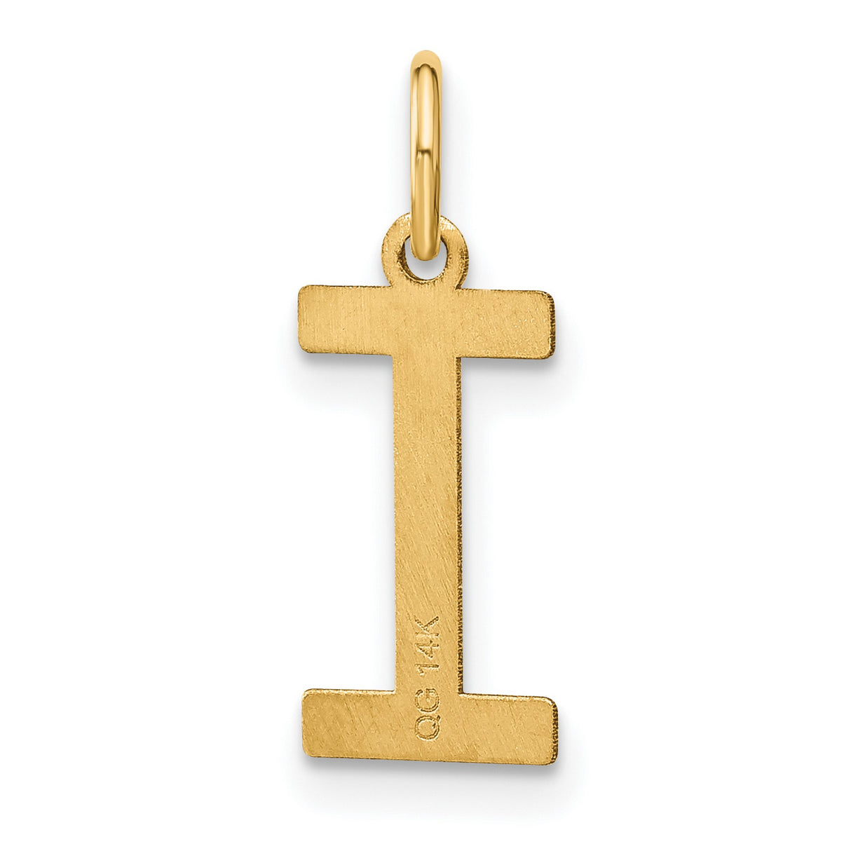 14k Yellow Gold Letter I Pendant Charm, Polished Block Initial Monogram Design