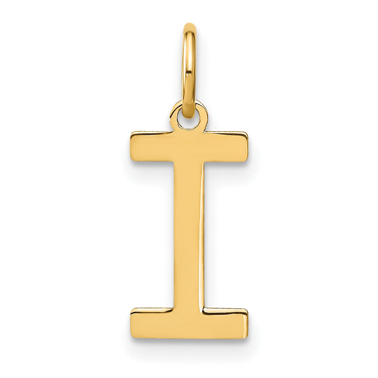 14k Yellow Gold Letter I Pendant Charm, Polished Block Initial Monogram Design
