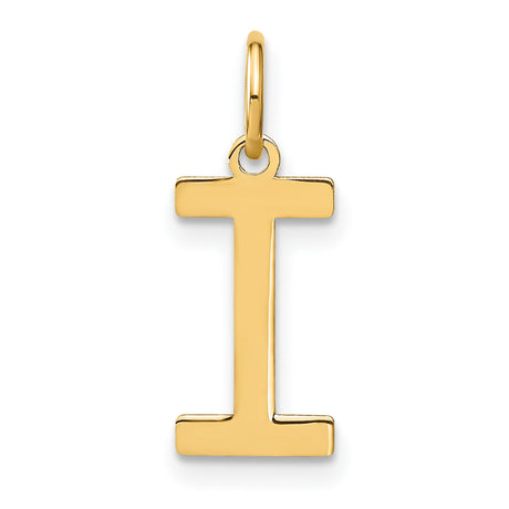 14k Yellow Gold Letter I Pendant Charm, Polished Block Initial Monogram Design